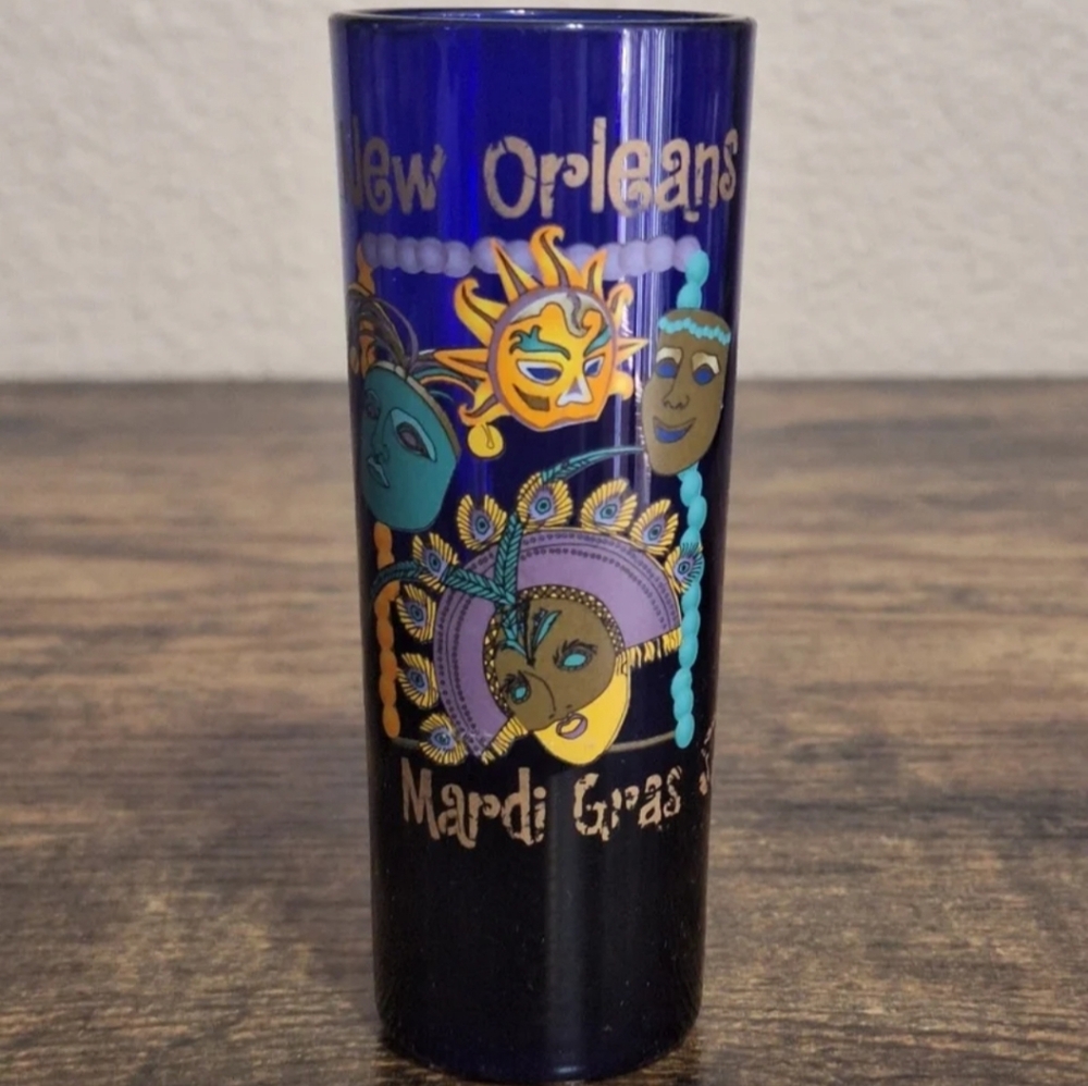 Cobalt Blue New Orleans Mardi Gras Double Shot Glass.